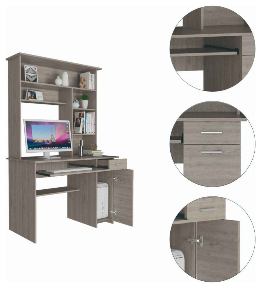 Weston 2 Computer Desk, With 2 Drawers, 6 Shelves And Hutch, Light Gray