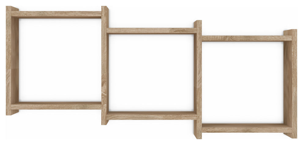 Danya B. 3-Cube Floating Wall Shelf With Ledges, Weathered Oak