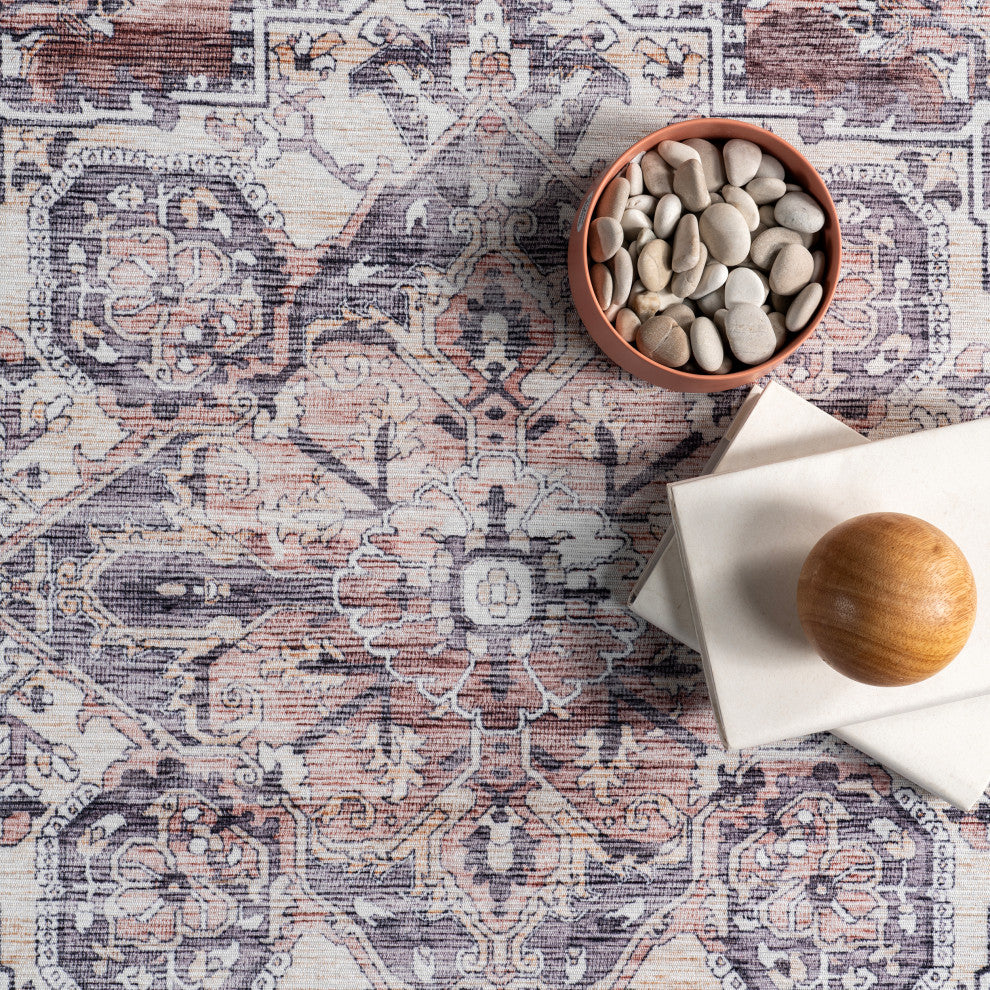 Nuloom Joslyn Traditional Floral Washable Rug, Blush 2' 8" x 8'