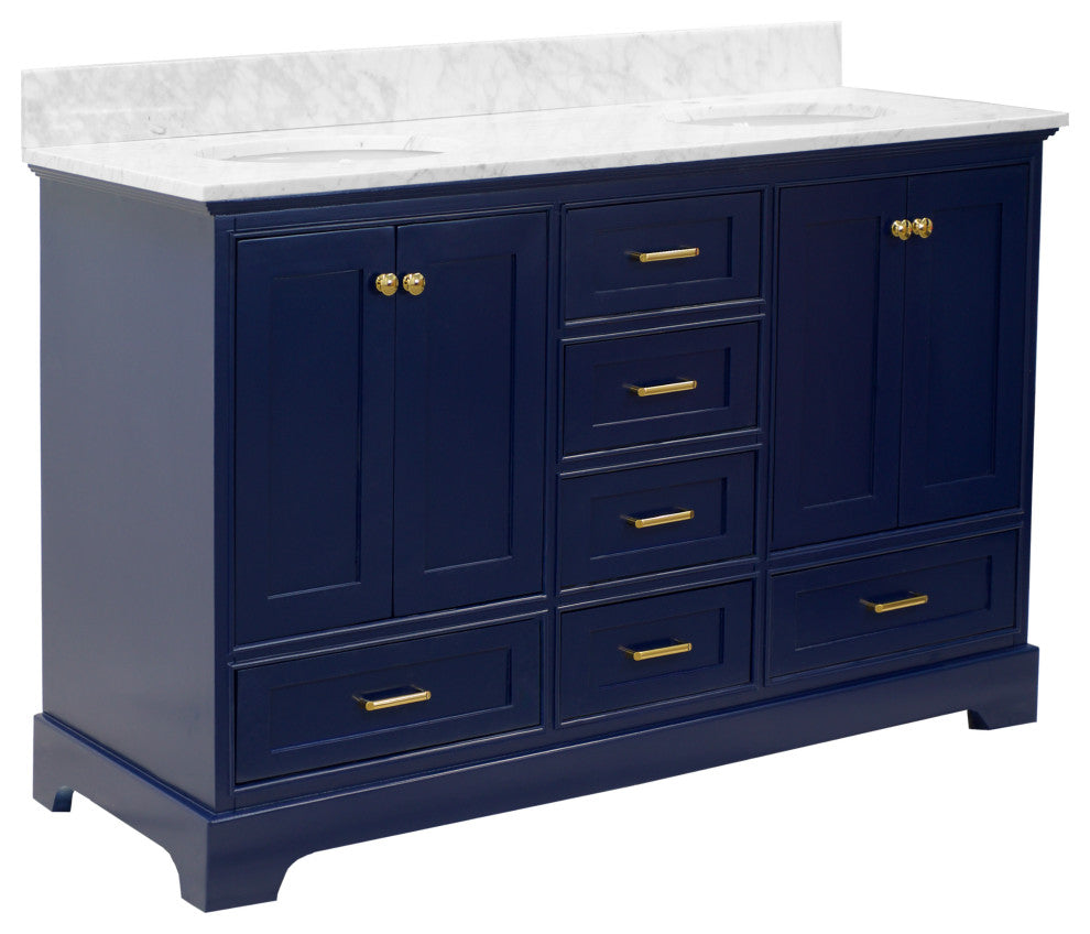 Harper 60" Bathroom Vanity, Royal Blue, Carrara Marble, Double