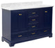 Harper 60" Bathroom Vanity, Royal Blue, Carrara Marble, Double