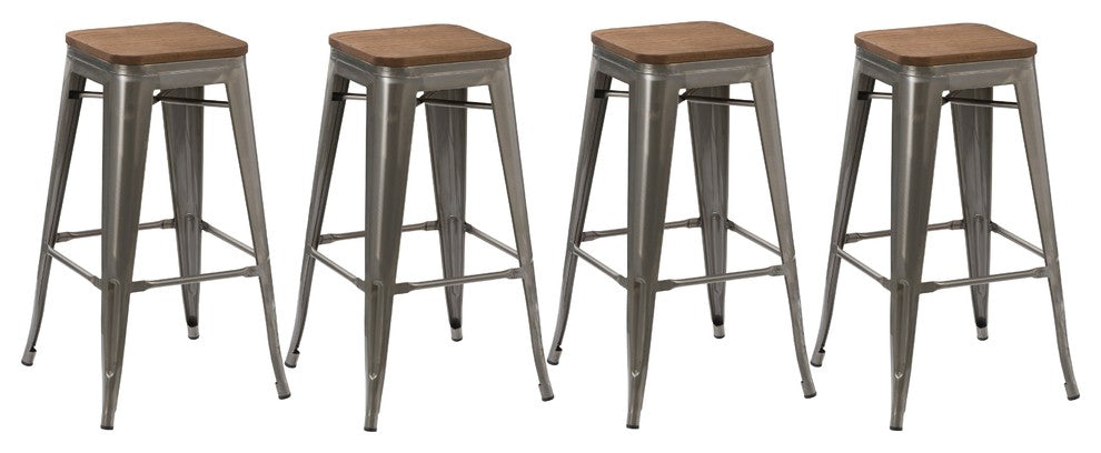 Terry Metal and Wood Bar Stools, Set of 4, 30"