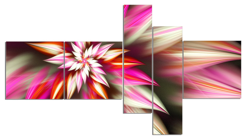 Exotic Red Fractal Spiral Flower, Abstract Canvas Art Print, 60"x32", 5 panels