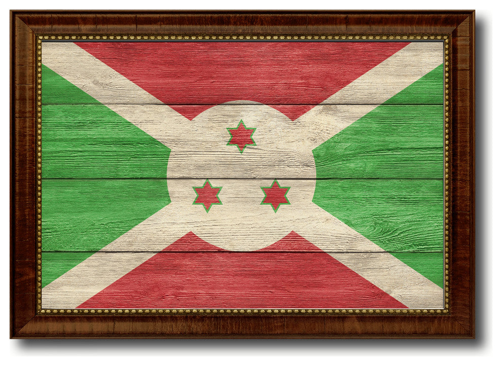Burundi Country Textured Flag Print With Brown Gold Frame, 15"X21"