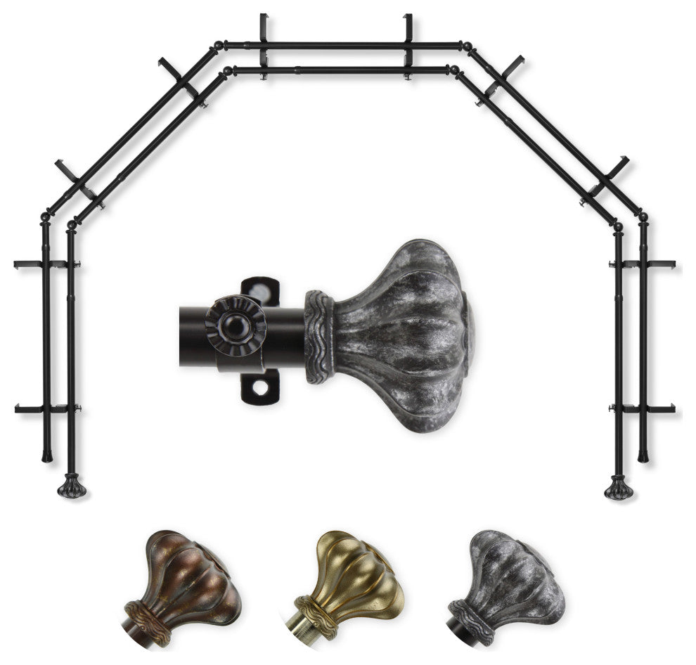 Maurice 5-Sided Double Bay Curtain Rod - Black