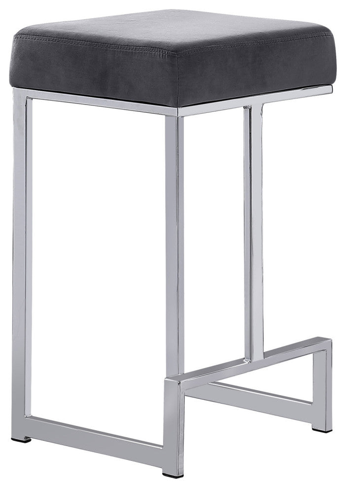 Jakob Backless 25" Counter Height Stool, Stainless Steel, Set of 2, Velvet Gray