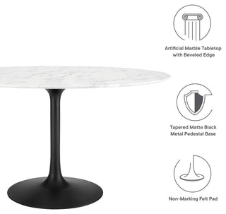 Black White Lippa 54" Oval Artificial Marble Dining Table