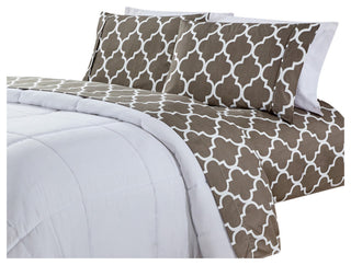 Bibb Home 4 Piece Printed Microfiber Sheet Set, Gray Trellis, Full