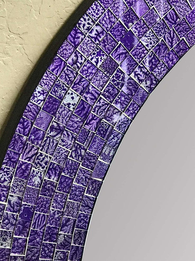 24" Decorative Glass Mosaic Wall Mirror - Purple Decorative Mirrors for Walls, Ultra Violet