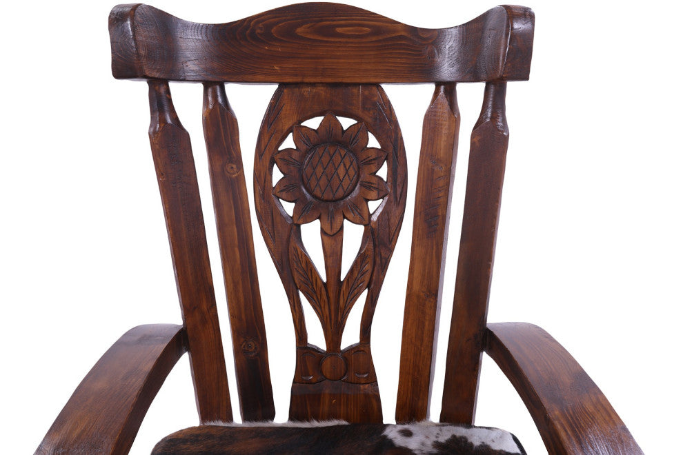 Wooden Rocking Chair Handcarved Back Removable Hair-On Cowhide Pillow RC133-CP