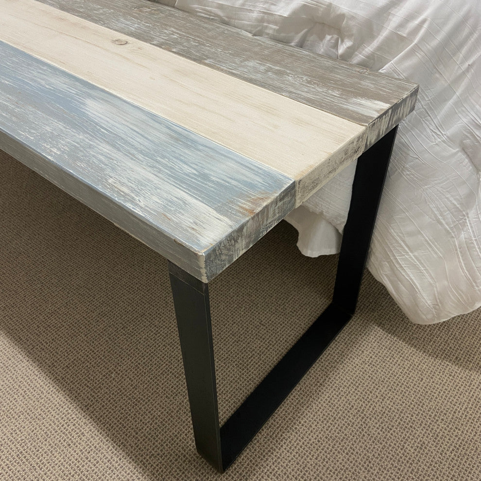 Bedroom or Entryway Bench, Heavy Duty Industrial Metal Legs, Farmhouse Mix, Length 58", Fits Queen Bed