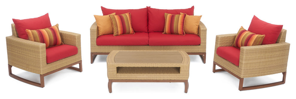 Milea 4 Piece Sunbrella Outdoor Patio Seating Set, Sunset Red