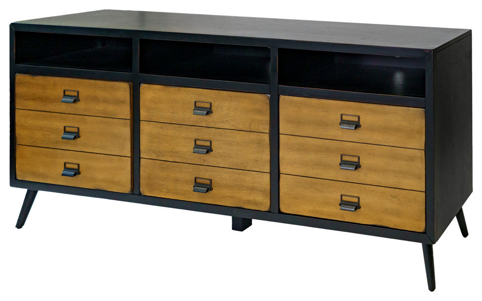 Mid-Century 70" TV Console, Entertainment Stand, Fully Assembled, Black