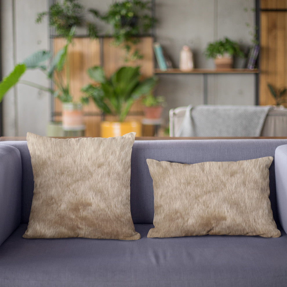 Plutus Brown Gold Rabbit Faux Fur Throw Pillow, Brown Gold, 20" x 36" King