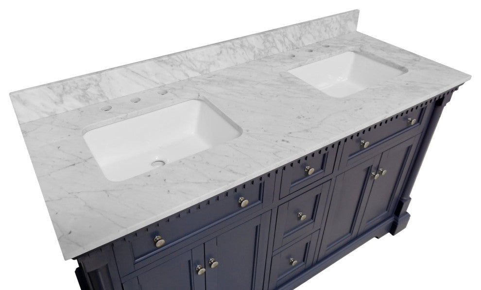 Sydney 60" Bathroom Vanity, Marine Gray, Carrara Marble, Double Sink