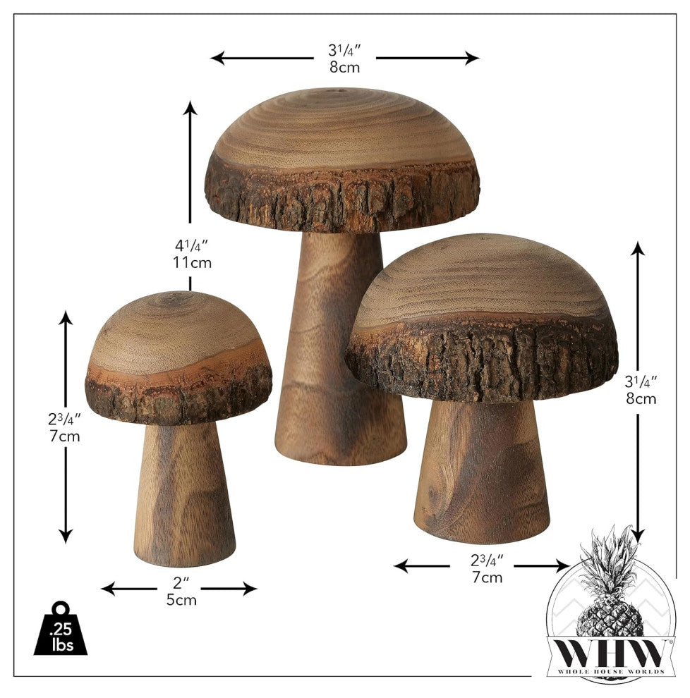3 Piece Wooden Mushroom Set