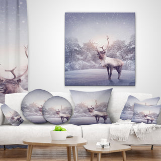 Huge Reindeer Standing in Snow Animal Throw Pillow, 18"x18"
