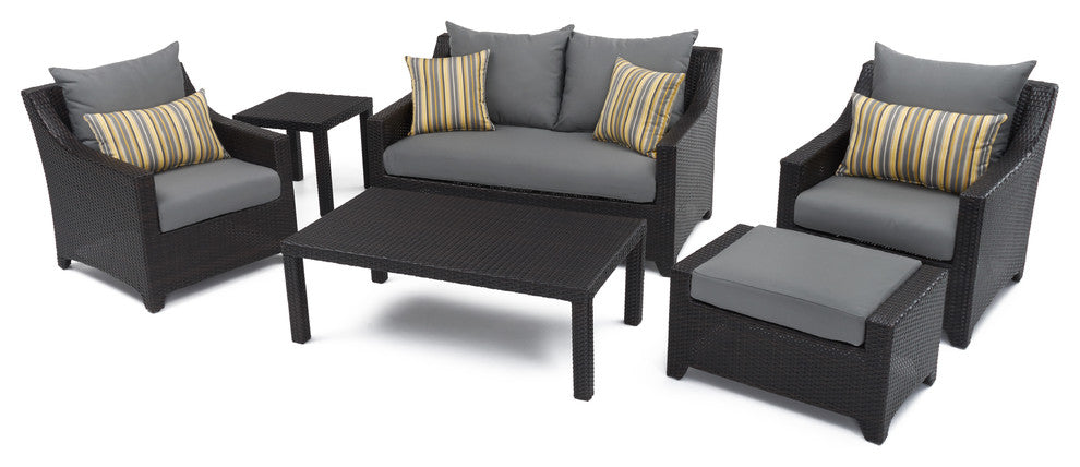 Deco 6 Piece Sunbrella Outdoor Love and Club Deep Seating Set, Charcoal Gray