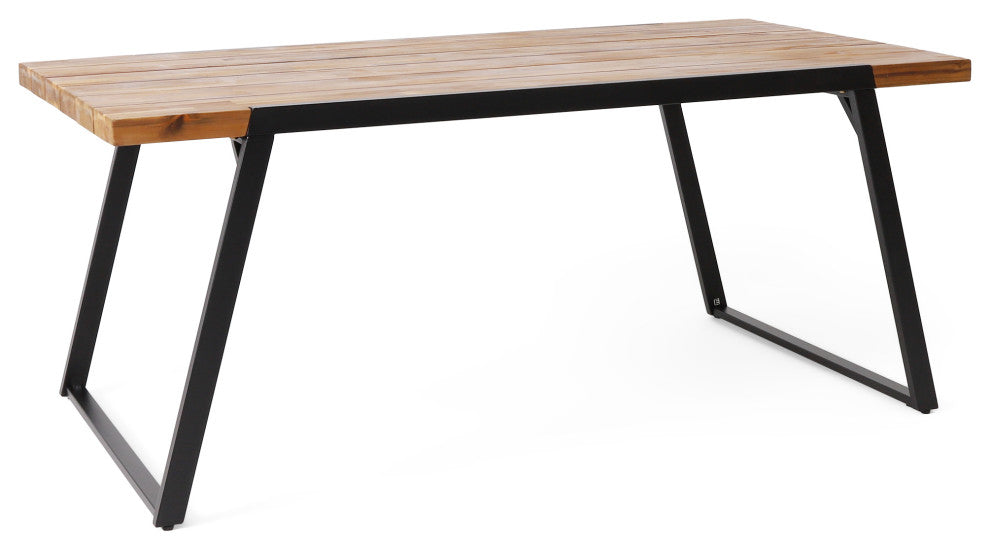 Gebo Outdoor Modern Acacia Wood Dining Table, Teak/Black