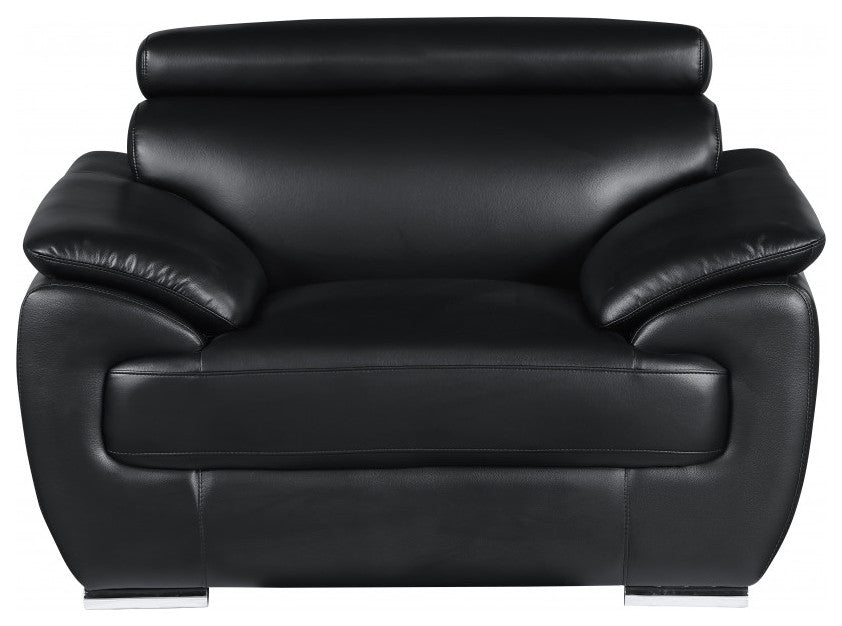 114" Captivating Black Leather Sofa Set