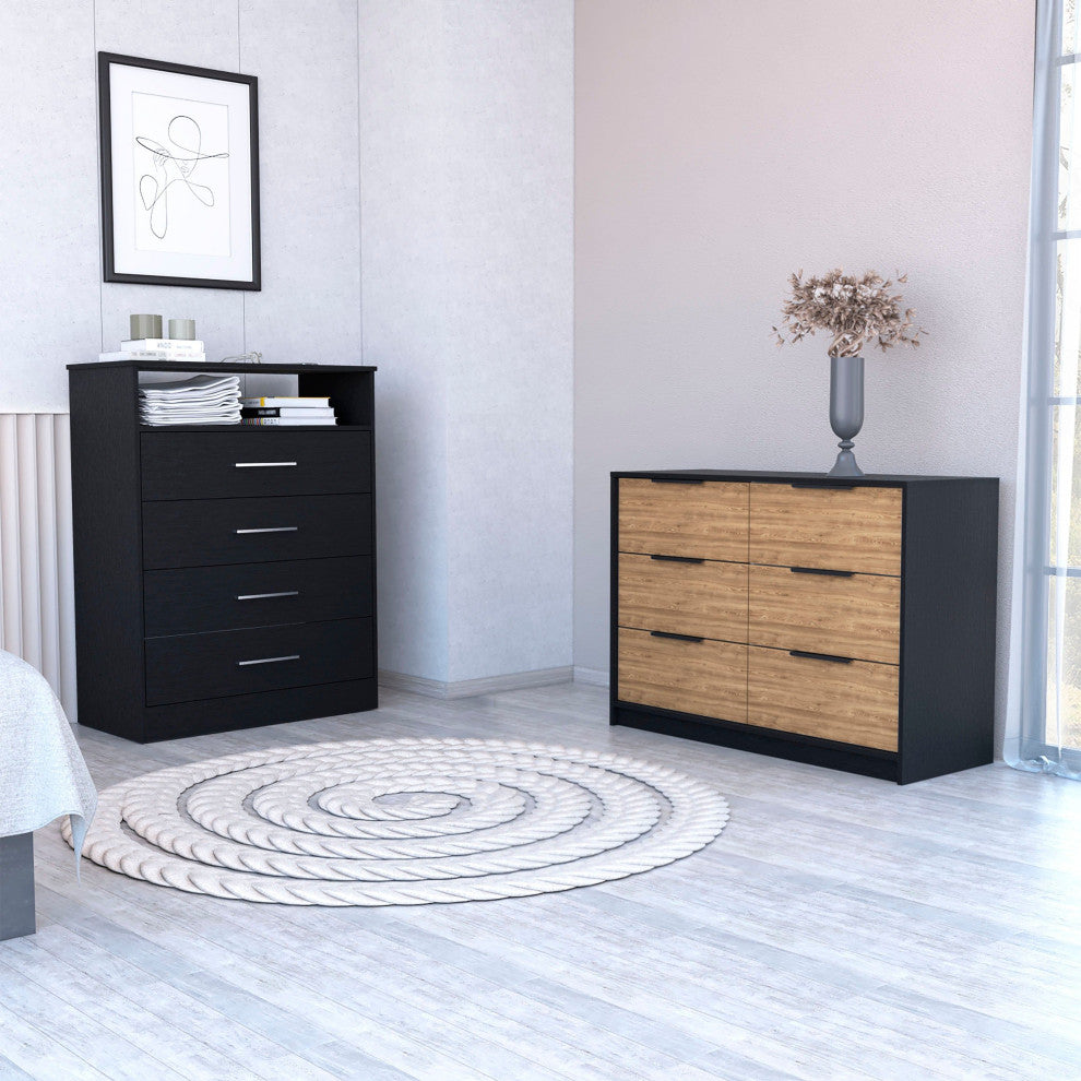 Mullen 2-Piece Bedroom Set, Black/Pine