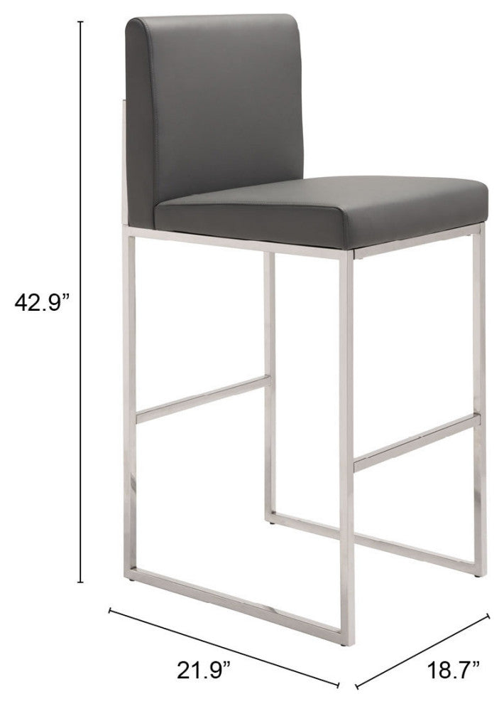 Bar Stool Chair Barstool, Faux Vinyl Leather, Steel, Gray, Silver, Cafe