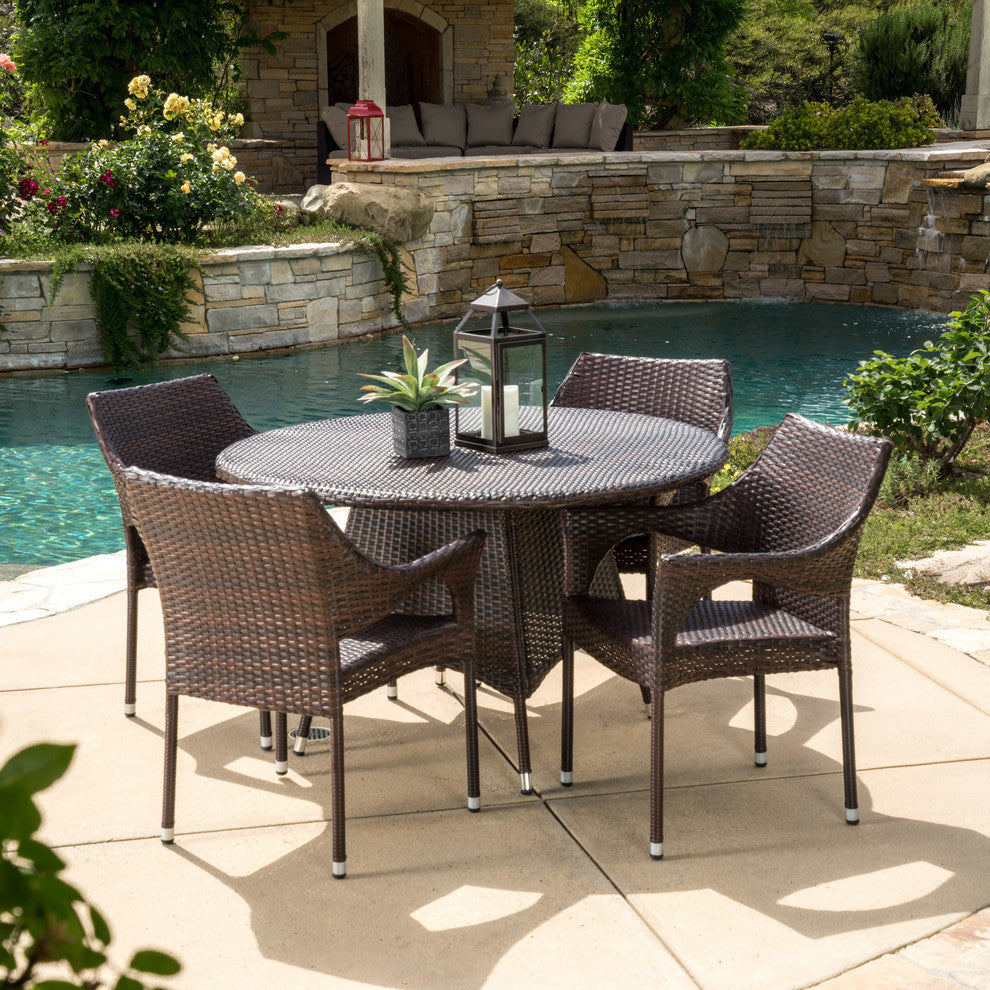 GDF Studio 5-Piece Lorelei Outdoor Multibrown Wicker Dining Set