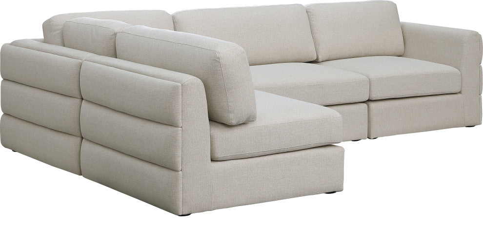 Beckham Linen Textured Fabric 4-Piece Modular L-Shaped Sectional, Beige