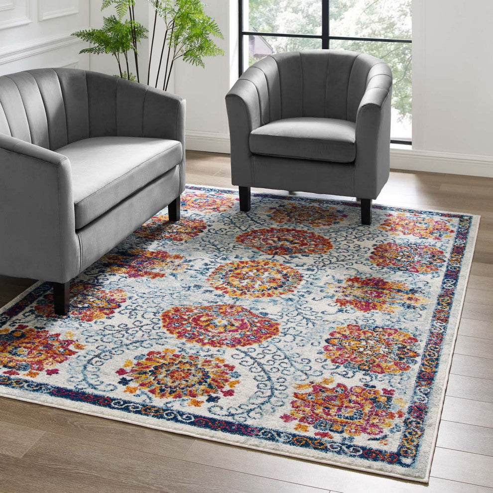 Entourage Kensie Distressed Floral Moroccan Trellis 5x8 Area Rug