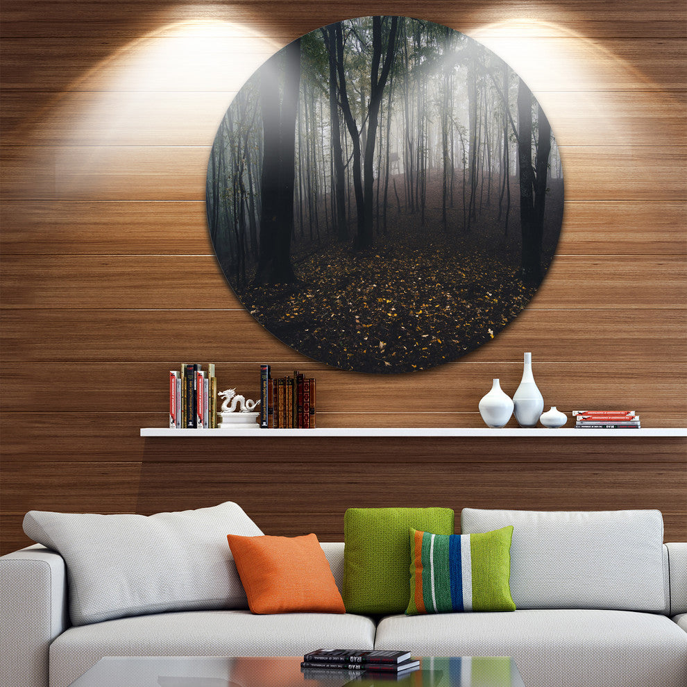 Dark Spooky Misty Wild Forest, Forest Round Wall Art, 11"