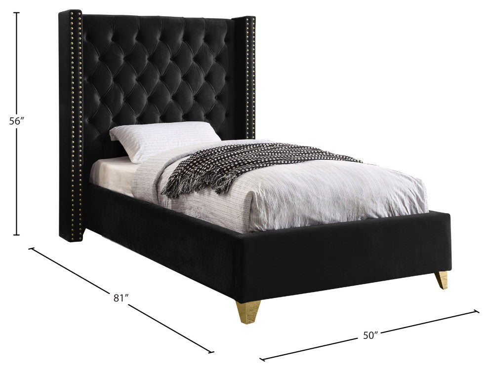 Barolo Velvet Upholstered Bed, Black, Twin
