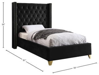 Barolo Velvet Upholstered Bed, Black, Twin