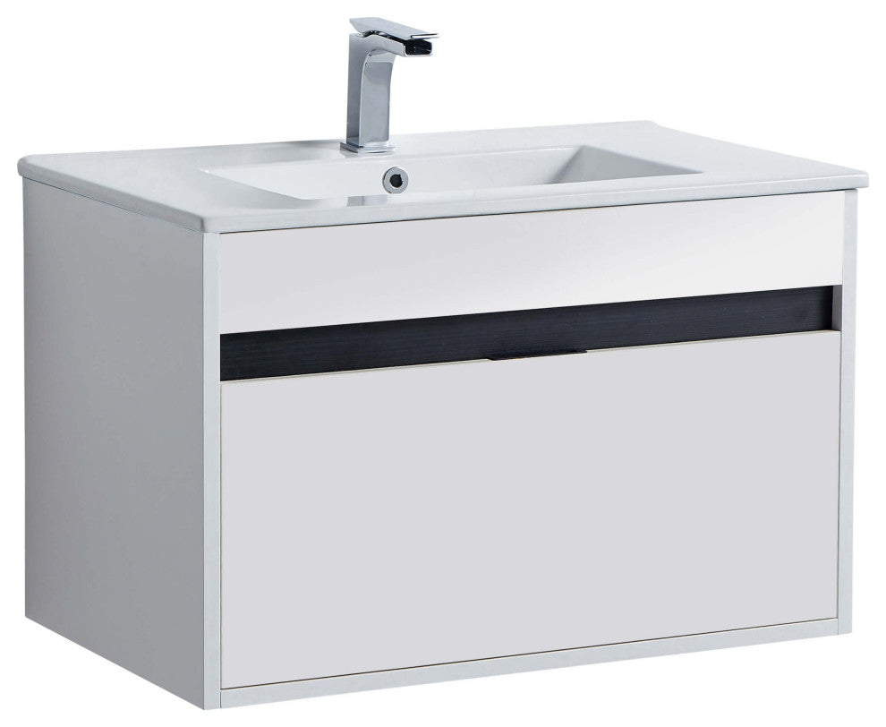 Alpine Wall Mount Bathroom Vanity and Sink, White Matte, 30"