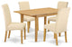 5Pc Kitchen Table With Linen Beige Fabric Parson Chairs With Oak Chair Legs