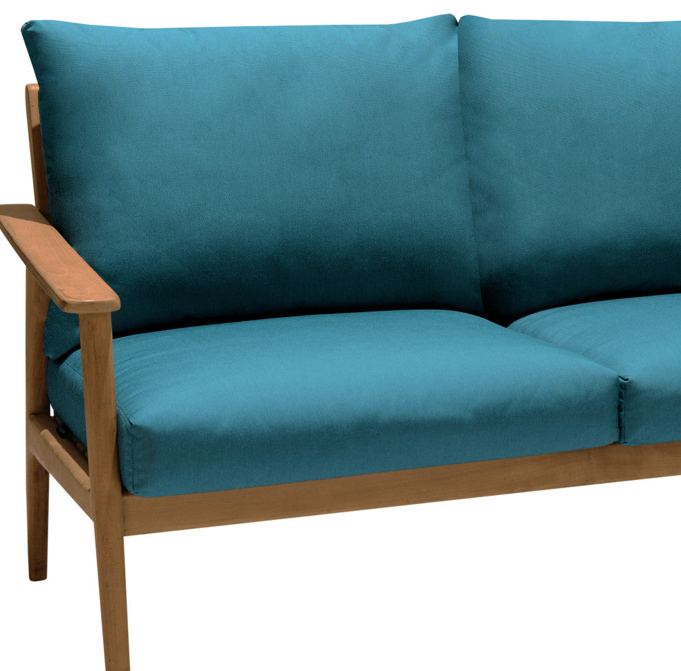 Eve Outdoor Teak Wood Sofa with Teal Olefin