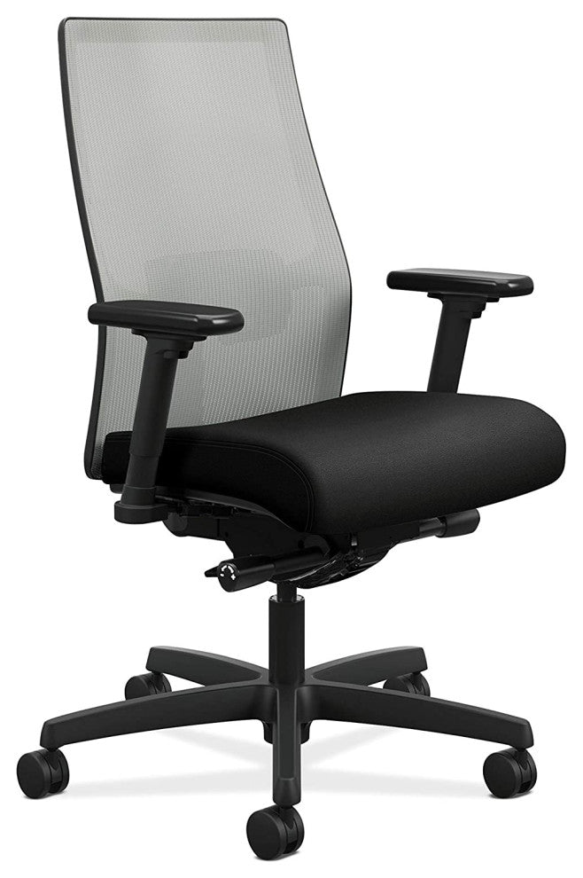 Modern Office Chair, Padded Seat With Mesh Backrest and Adjustable Arms, Fog