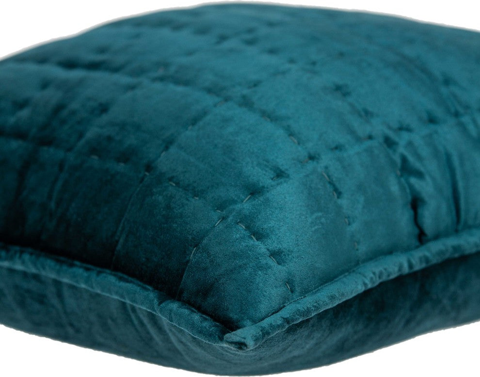 20" X 7" X 20" Transitional Teal Solid Quilted Pillow Cover With Poly Insert
