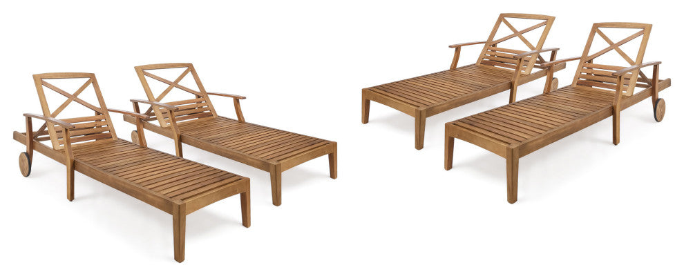 GDF Studio Thalia Outdoor Teak Finished Acacia Wood Chaise Lounge, Set of 4