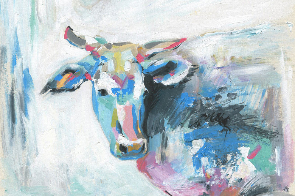 "Pastel Cow" Painting Print on Wrapped Canvas, 45"x30"