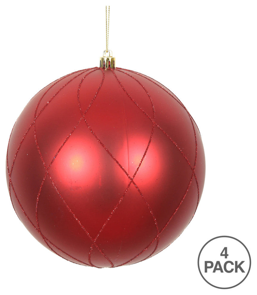 Vickerman N170603D 4" Red Matte And Glitter Swirl Ball Ornament, 4 Per Box