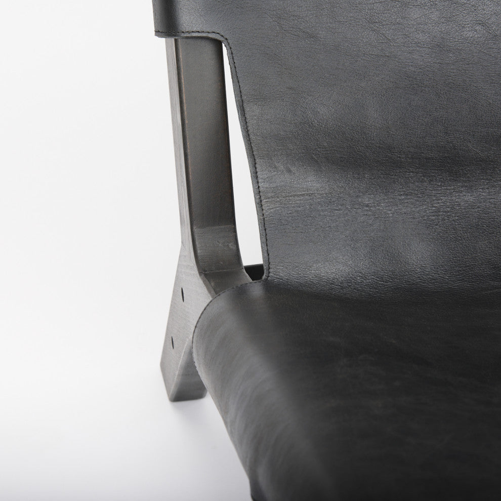 Elodie Black Genuine Leather w/ Black Solid Wood Frame Accent Chair