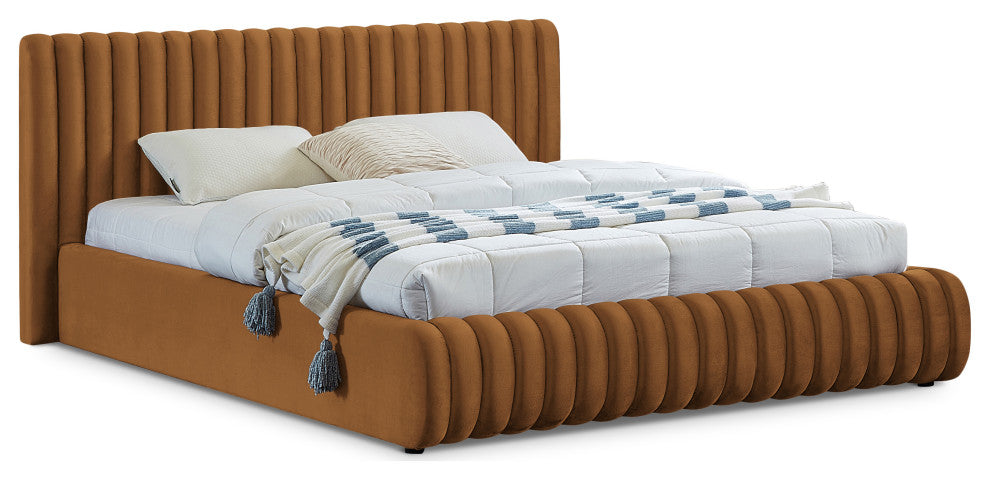 Nico Black Velvet Upholstered Bed, Saddle, King