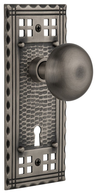 Single Craftsman Plate With New York Knob, Antique Pewter