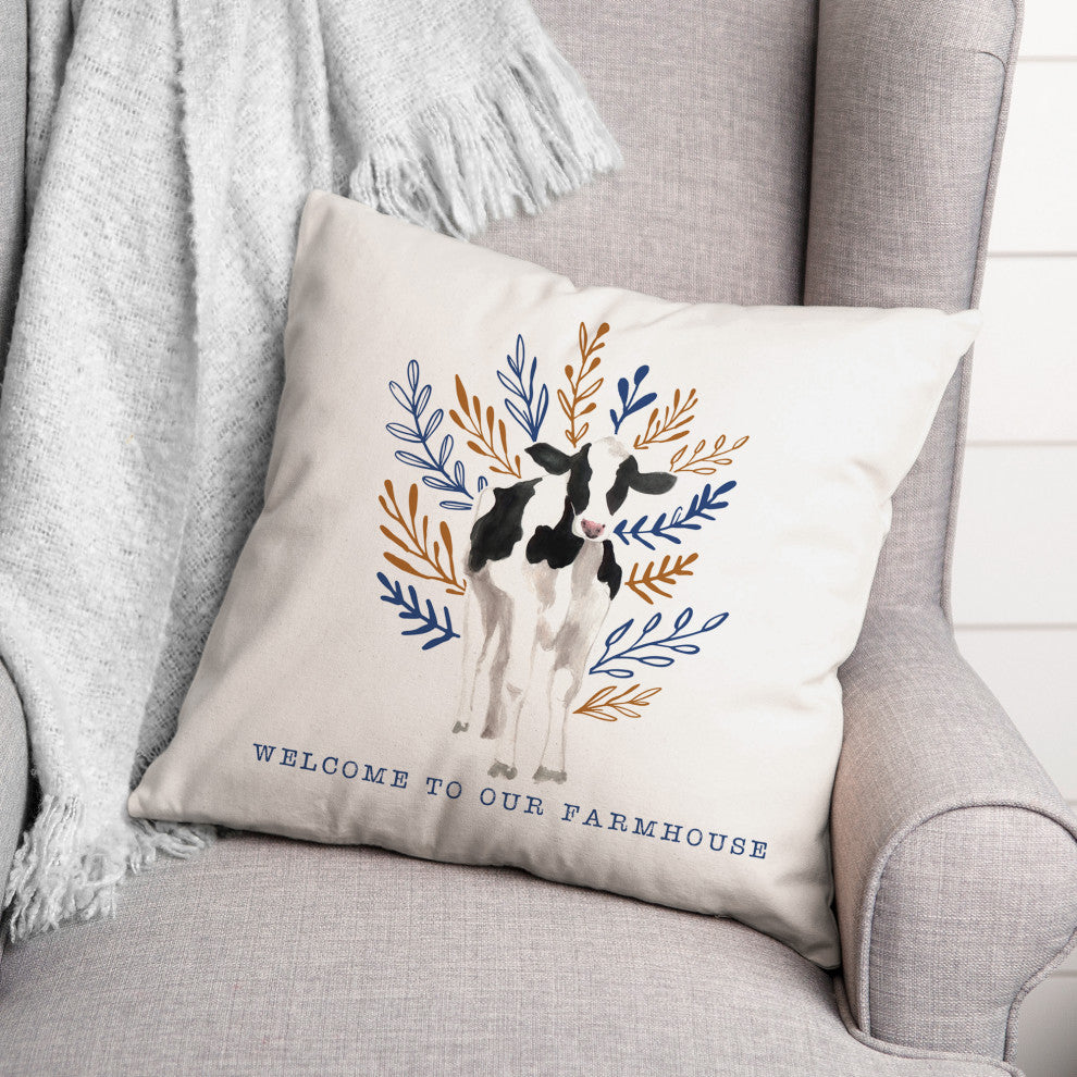 Welcome Farmhouse Cow 18x18 Spun Poly Pillow