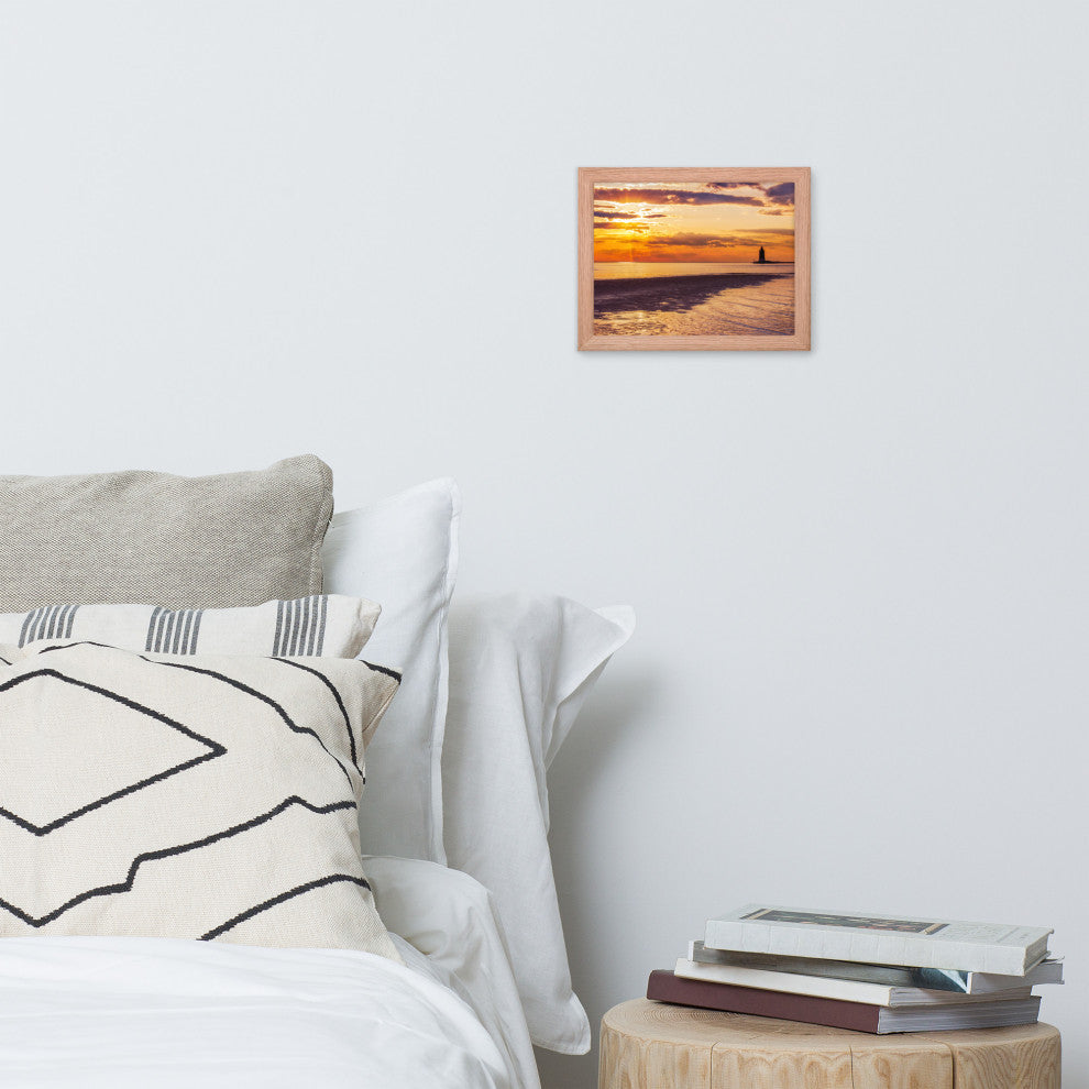 Cape Henlopen at Sunset Coastal Landscape Framed Photo Paper Wall Art Prints, Red Oak, 8" X 10"