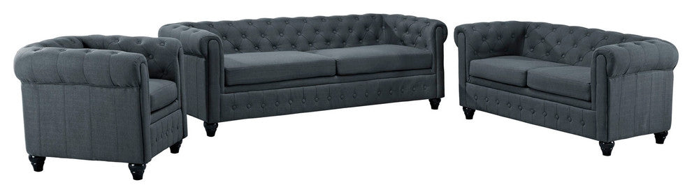 Modern Urban Contemporary 3-Piece Set, Fabric Living Room Set, Gray Fabric