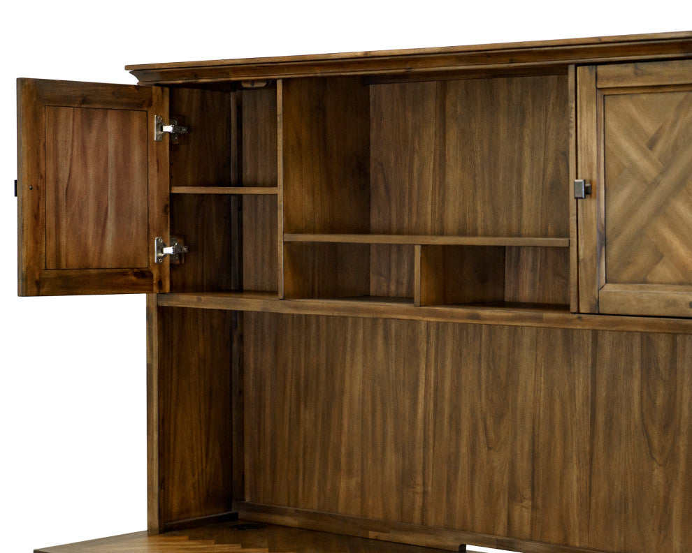 Traditional Wood Hutch With Doors Storage Hutch  Fully Assembled Brown
