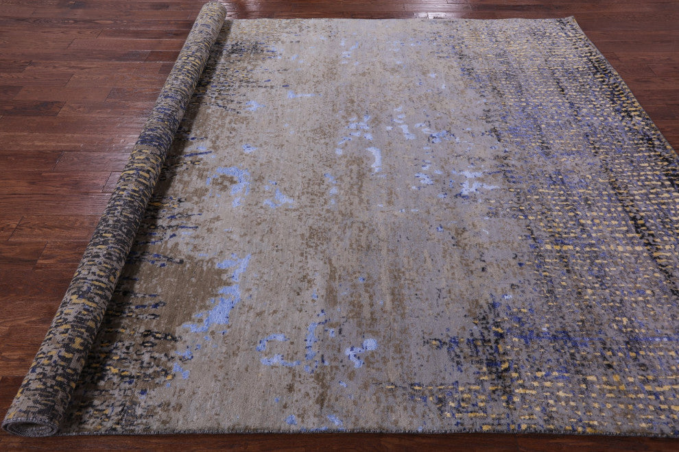8' 1" X 10' 8" Wool and Silk Abstract Hand Knotted Rug Q7042