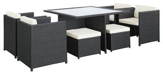 Modern Contemporary 9-Piece Set Outdoor Patio Dining Set, White Plastic