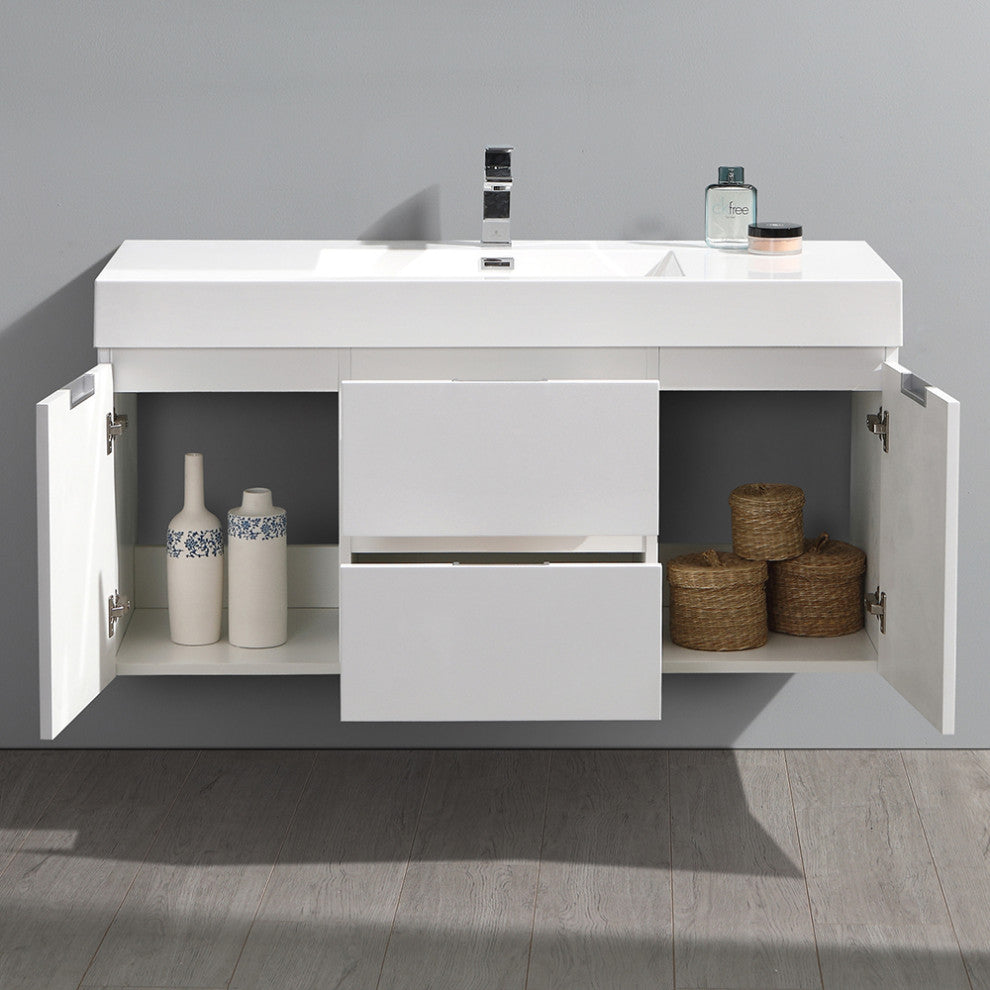 Valencia Wall Hung Bathroom Vanity, Glossy White, 48"